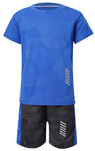 Yeahdor Kids Boys Football Basketball Training Uniform Soccer Jersey Short Sleeve Sport Shirt and Short Athletic Outfit Blue 5-6 Years