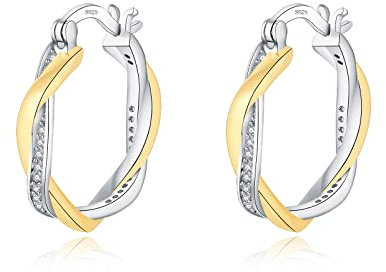 HEEYA Creolen Ohrringe für Frauen Sterling Silber 925 Damen 18K Vergoldet Twisted Creolen Hypoallergen Ohrringe mit AAAAA Zirkonia Gold 20MM