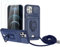 Zallagre Handykette Hülle kompatibel mit iPhone 12/iPhone 12 Pro.[2 Stück] Schutzfolie Glas,Kameraschutz,360 Grad Ringhalter Stand,Kartenfach,Silikon hülle-Marineblau