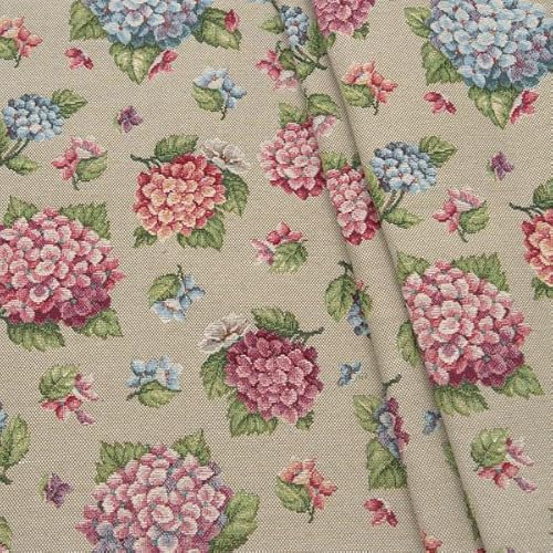 STOFFKONTOR Gobelin Möbelstoff Dekostoff Stoff Hortensien - Meterware, Farbe Natur - für leichte Polsterarbeiten, Dekorationen, Homeaccessoires uvm.