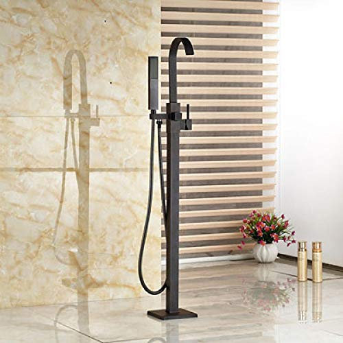 ORB Blackend Einhandbrause mit Kunststoff-Handbrause, bodenstehend, Badewannenarmatur, Mischbatterie für heißes und kaltes Wasser, schwarze Farbe