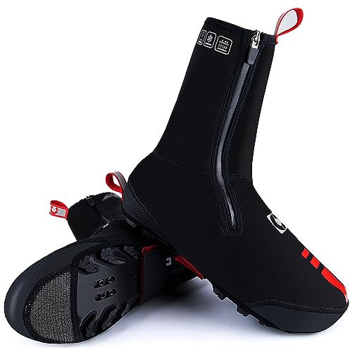 Neopren Überschuhe Fahrrad Winter Thermo Wasserdicht MTB Schuhe überzieher Regenschutz Reflektierende Radschuhe überzug für Herren Damen, Schwarz 3XL_45-46