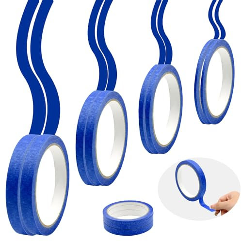 Scettar 8 Rouleaux Ruban de Masquage, 3/5/8/12mm x 20M Bleu Ruban Adhésif de Masquage Dessin Ruban de Masquage Peinture Ruban de Masquag pour l'artisanat la Carrosserie et la Décoration de Bricolage