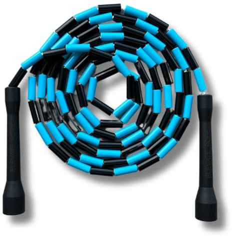 Elevate Beaded Jump Rope - Professional Jump Rope with an adjustable length up to max. 3 mt, thickness 3mm poly cord/8mm including perlen, weight 0.1 kg. (Schwarz/Blau)