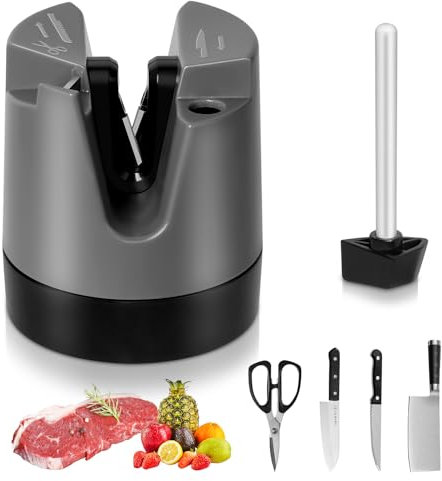 Affilacoltelli, Affila coltelli Professionale, Affilacoltelli manuale, Affila coltelli da cucina, con Base a Ventosa Antiscivolo, per lame dritte,dentellate e forbici, Sicuro e Facile da Usare