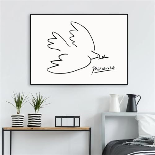 Pablo Picasso, Friedenstaube, Vintage-Poster, Drucklinie, Leinwand, Wandkunst, Wohnzimmer, Heimdekoration, rahmenloses Gemälde, 60 x 80 cm, ohne Rahmen