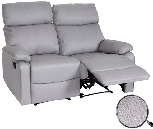 Mendler 2er Kinosessel HWC-L93, Relaxsessel Fernsehsessel Sofa, Armlehne Liegefunktion Nosagfederung Stoff/Textil - hellgrau