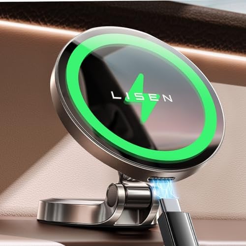 LISEN 15W Magsafe Car Mount Charger, Wireless Charger iPhone Holder Compatible With Magsafe for iPhone 16 Pro Max Plus Mini 15/14/13/12 MagSafe Case