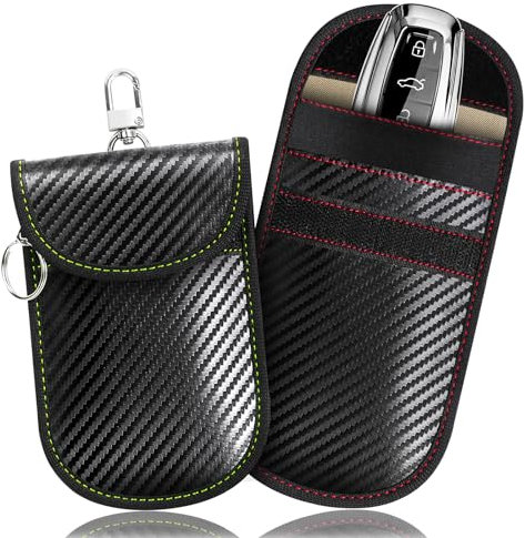 Rivemon Faraday Schlüsselanhängertaschen (2 Stück), Faraday-Schlüsselanhänger-Schutz mit Manba-grünen Nähten, hochwertiges RFID-Signalblockiermaterial, Faraday-Tasche, schwarz, schwarz, Klassisch
