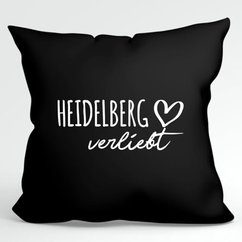 huuraa Kissen Heidelberg verliebt Deko Kissenbezug 40x40cm Black mit Namen deiner Lieblingsstadt in Baden-Württemberg Geschenk Idee für Freunde und Familie