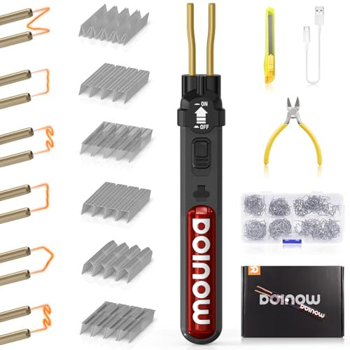DOINOW Saldatore per Plastica senza fili, kit di riparazione paraurti Auto con 300pcs 6 Tipo Graffette, interruttore on/off, ricarica USB-C, mini Saldatrice Plastica per riparazione paraurti auto