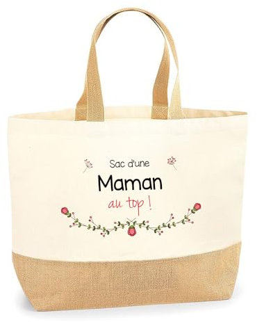 Planetee Sac Maman au top | Cabas de Plage Courses Coton et Toile de Jute Idée Cadeau Femme