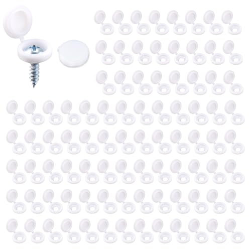 150 White Plastic Screw Caps: Universal Fit, Hinged, Decorative Protection for M4 Screws