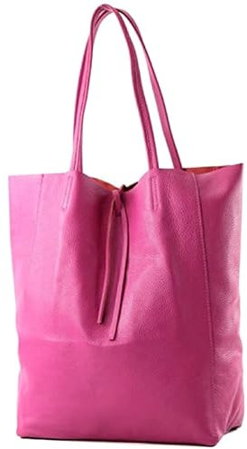 Modarno Shopper Bag a spalla in pelle con doppio manico, Shopper Large con tasca interna in pelle (Fucsia)