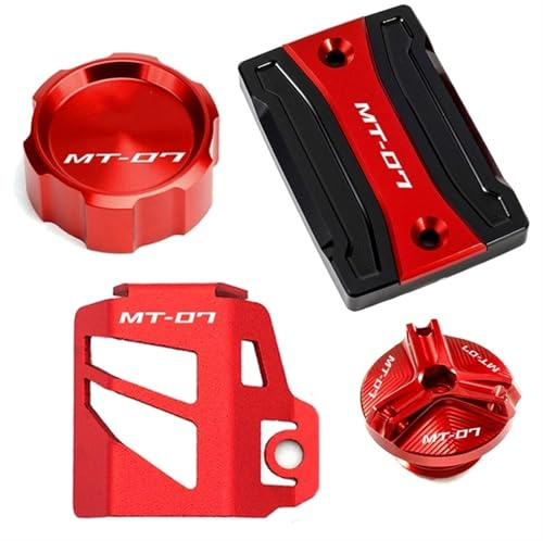 Fireleopard Deckel für Bremsflüssigkeitsbehälter vorne und hinten, Zubehör für Motoröl, kompatibel mit MT07 2021 2022 MT 07 FZ07 2014-2023 (4 Stück - Combo Red)