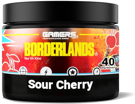 Gamers Only Energy Pulver Borderlands Psychic Shock Sour Cherry [MIT KOFFEIN & ZERO ZUCKER ] 40 Portionen | Energy Drink Pulver | 125MG Koffein & L-Tyrosin & Vitaminen