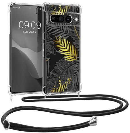 kwmobile Coque Collier Compatible avec Google Pixel 7 Pro Coque - Housse en Silicone avec Cordon de Collier - doré-Gris-Transparent
