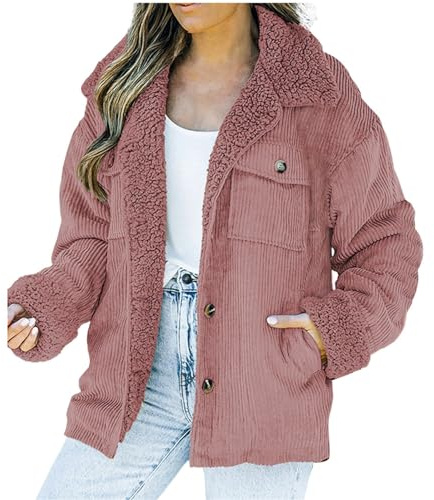 TDEOK Femme Hiver Solide Vintage Col Peluche Velours Velours Veste Polaire Épaissie Femme Manteau Vieux Rose, Rose, XXL