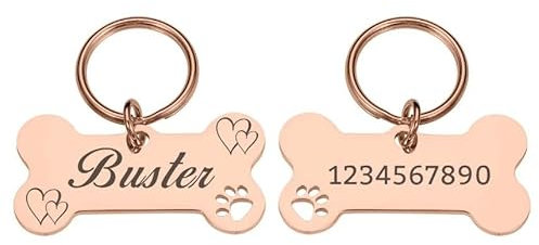 Personalisierte Haustier-Hunde-ID-Tags,Glänzende Spiegel-Knochen-Tags,Gravur Des Namens,Kätzchen,Welpe,Anti-Verlust-Halsband-Tag Für Hunde,Katzen,Namensschild,Haustiere,Rose,50mm