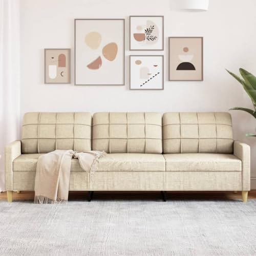Willood 3-Sitzer-Sofa Couch für Wohnzimmer, Polstersofa mit Metallgestell, Loungesofa Zweisitzer Wohnzimmersofa Wohnzimmermöbel Creme 210 cm Stoff