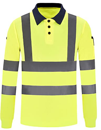 AYKRM Yellow Long sleeves Hi Vis Viz Visibility Safety Work Polo Shirt hi vis Polo Shirt (XS-8XL)