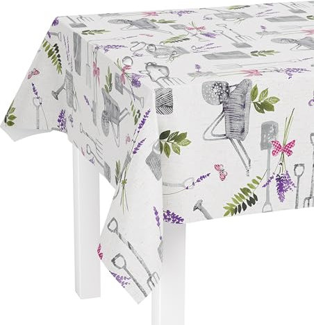 LILENO HOME Tischdecke abwaschbar als Meterware 180x140cm (Schnittkante) in Lavendel-Garten Motiv - Wachstuchtischdecke wasserabweisend ideal als Tischtuch o. Tischläufer für Bierzeltgarnitur
