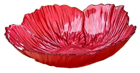 Ciotola in vetro artistico, piatti di frutta in vetro per piatto da dessert, a forma di fiore, per frutta, verdura, pane, snack, vassoio irregolare per caramelle (media, rosso)