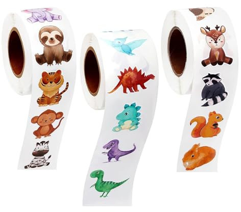 MAEXUS Tier Aufkleber, 1500 Stück Lehrer Belohnungsaufkleber, Scrapbook Stickers, Sticker Fotoalbum Scrapbook Stickers, Tieraufkleber für Kinderzimmer (24 Wildtiere&Dinosaurier)