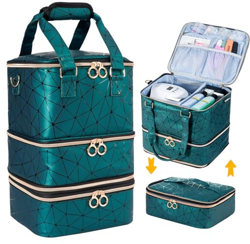 Uross Nail Polish Organizer Bag Holds 60 Bottles Nail Lamp, Gel Nail Polish Organizers and Storage Box for Nail Tech, Nail Kit Supplies Organizer Case - DarkGreen