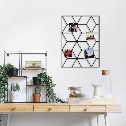 Wandgitter Schwarz,Wanddekor, Multifunktionale Gitterwand, DIY Eisen Gitter der Fotowand Dekoration, Pinnwand Foto an der Memoboard Hängen in der Familie, Küche, Fotohalter, Organizer für wand (Cubic)