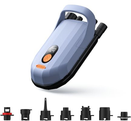 AIRBANK Elektrische Luftpumpe SUP Pumpe WHALE SHARK Pro mit 7800 mAh Akku, Aufpumpen und Entleeren 20 PSI, Wiederaufladbare Luftpumpe mit für Kajaks, Schlauchboote, Zelte, Drachenflügel (light purple)