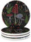 Vibiliyou Set mit 4 niedlichen Vintage-Pilz-Untersetzern, hergestellt aus saugfähiger Keramik im Boho-Cottagecore-Design mit botanischen Farnmustern in Rot und Schwarz, perfekt zum Schutz von