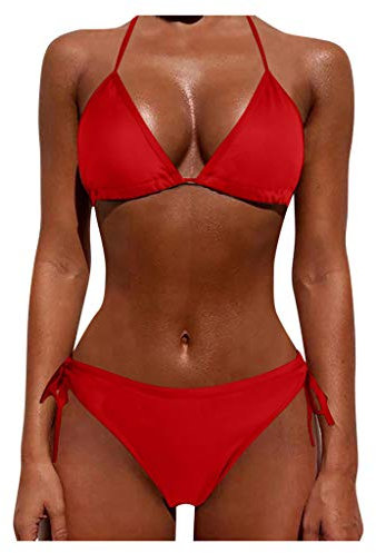 Bikini Damen Set，Neckholder Triangel Bikini Set，Sexy Brazilian Style，Niedriger Taille String Tanga Bikini Sets，Push Up Bügelbikini,Klassischer Sommer Zweiteiliger Badeanzug Swimsuit S-XL