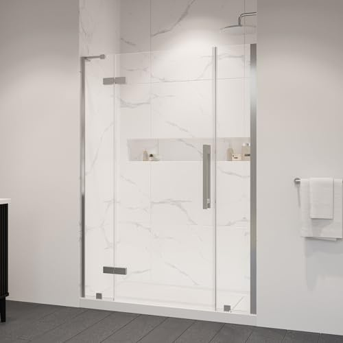 OVE Decors Tampa 54 in. W x 32 in. D x 74 3/4 in. H Alcove Frameless Pivot Hinge Shower Door Kit in Satin Nickel with Base Pan, 2025