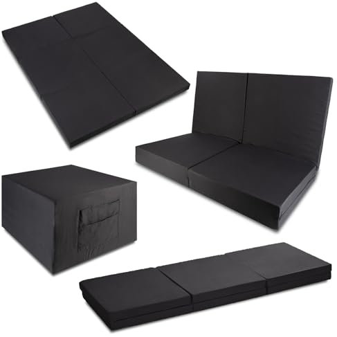 Sleezzz CloudComfort Doppel-Klappmatratze für Gäste, 140 x 195 cm, 6-teilig, Schwarz, Doppelbett und Einzelbett, mit Tragetasche, extra Dicker Schaumstoffkern von 14 cm Höhe als Einzelbett