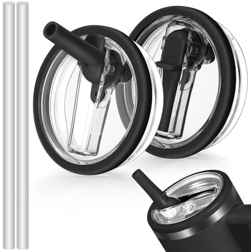 2 PCS 40oz Flip Straw Leak Proof Cup Lid forStanley H2.0 Quencher, Lid Replacement 40 oz forStanley Cup Accessories ProTour, Spill Proof StrawCover for Stanley Accessories (Black)