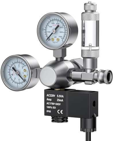 Pawfly CO2-Regler für Aquarium mit Doppeldruckmanometern & Magnetventil, CO2-System-Set mit Blasenzähler & Rückschlagventil für Pflanzenaquarien, Aquarien-CO2-Regler mit einstellbarem Ausgangsdruck