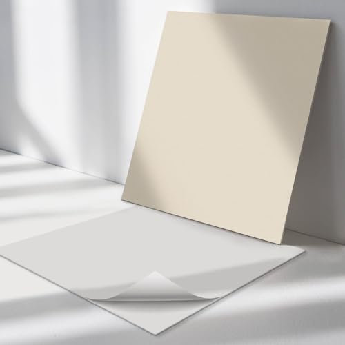 Vinyl Klebefliesen Quadratisch 30x30 cm Wasserfest Selbstklebend Bodenbelag PVC 9 Stück Fliesenaufkleber Wand und Boden für Küche und Badezimmer Küchenrückwand - Farbe Beige