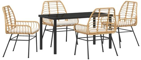 vidaXL Gartenstühle Set aus 2 Braun Poly-Rattan mit Kissen Leichte Armlehnenmöbel für den Patio Essbereich Wetterfestes modernes Design für Bequeme Außen-Sitzgelegenheiten