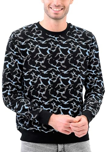 Enorsia Men's Crack Print Sweatshirt Modern Crew Neck Long Sleeve Top with Ribbed Cuffs & Hem Breathable Cotton Terry Fabric Eye-Catching Stylish Design Mens Sweatshirts