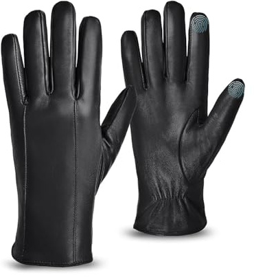 MGGMOKAY Herren Lederhandschuhe aus echtem mit Futter Warm Kaschmir