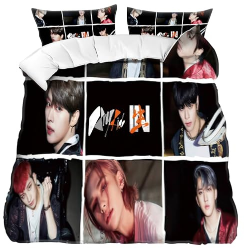 Koreanische Boygroup Bettbezug Kissenbezüge, 3D Bedrucktes Bettwäsche Set | Bettwäsche 135 x 200 cm und Kissenbezüge 75X50 cm, Weiches Mikrofaser-Baumwolle