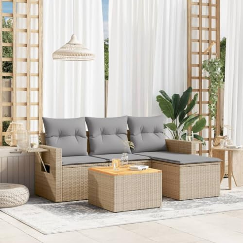 Owoxanthellate 5-TLG. Gartenlounge Beige 55x62x69 cm Poly-Rattan Sofa-Set wetterfest modular für Terrasse, Balkon und Wintergarten