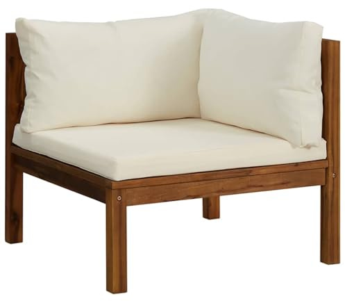 WGYHOME Modulares Ecksofa mit Cremeweißen Kissen Akazienholz, Sitzgruppe Essgruppe Set Sofa-Garnitur Lounge, Gartenset Sofa-Set Garnitur Gartenmöbel Couch-Set mit Sofa und Sessel