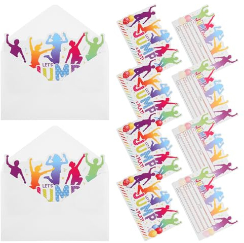 JOINPAYA 12 Satz Kindergeburtstag Einladungen mit Umschlägen Hüpfburg Trampolin Party Karten aus Karton Springendes Design für Mädchen Jungen