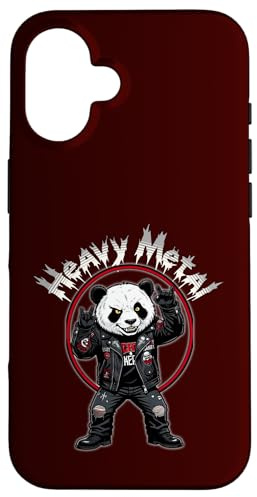 Hülle für iPhone 16 Tierisch lustiger Panda-Bär Heavy-Metal Rock-Musik Metalhand