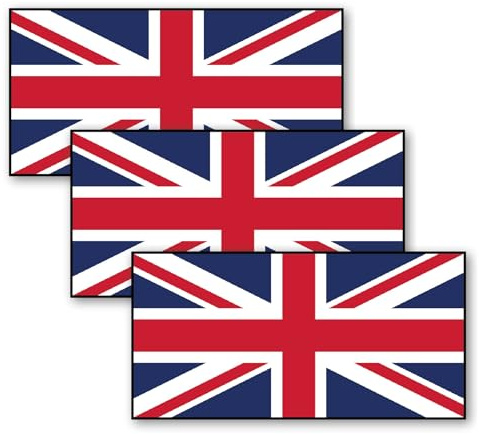 Lot de 3 autocollants Union Jack - Couleurs britanniques - En vinyle résistant aux intempéries - Impression numérique - Rouge, blanc, bleu, symbole du drapeau britannique - Laminé de protection