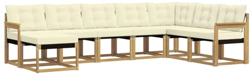 vidaXL Outdoor-Sofagarnitur mit Kissen 8 pcs Weiß und Creme, Garten Sofa, modernes Ecksofa, Robustes Sitzmöbel, Möbel für Terrasse, gemütliche Lounge