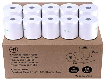 Papier thermique 2 1/4 X 50 'POS réception papier, 57mmX15m rouleau de 50 rouleaux Caisse enregistreuse par Hapaper Marque 50 Rolls