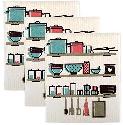 DII Schwedische Geschirrtücher für Küche & Reinigung, wiederverwendbar, maschinenwaschbar & spülmaschinenfest, biologisch abbaubar, 7,75 x 6,75 cm, Utensilien, 3 Stück